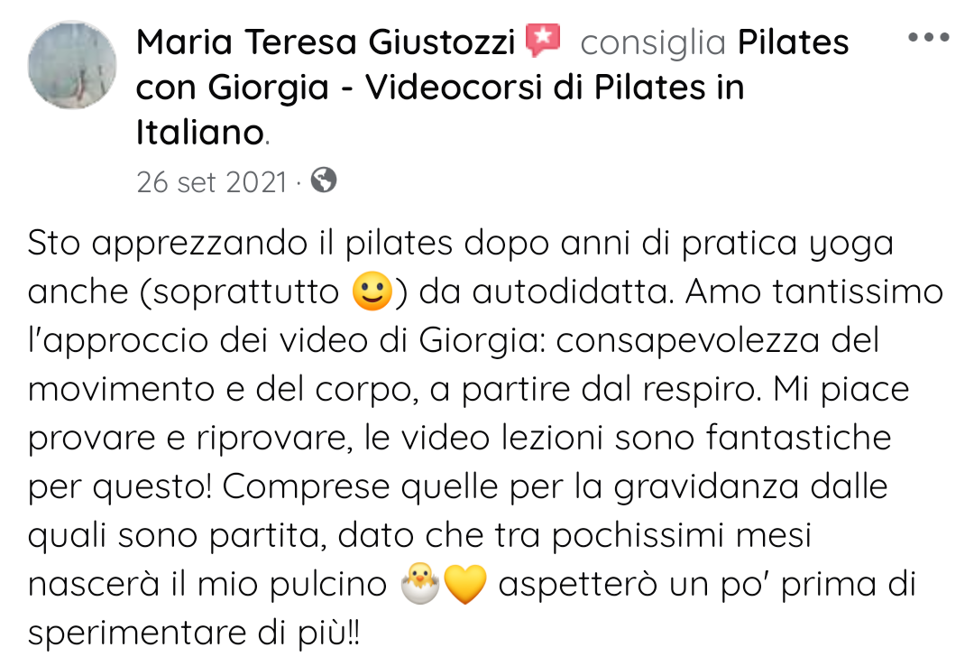 Testimonianza Facebook  Pilates con Giorgia 01
