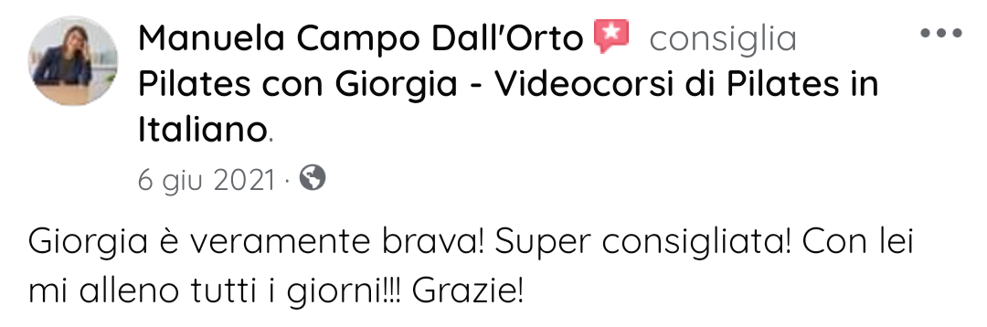 Testimonianza Facebook  Pilates con Giorgia 01