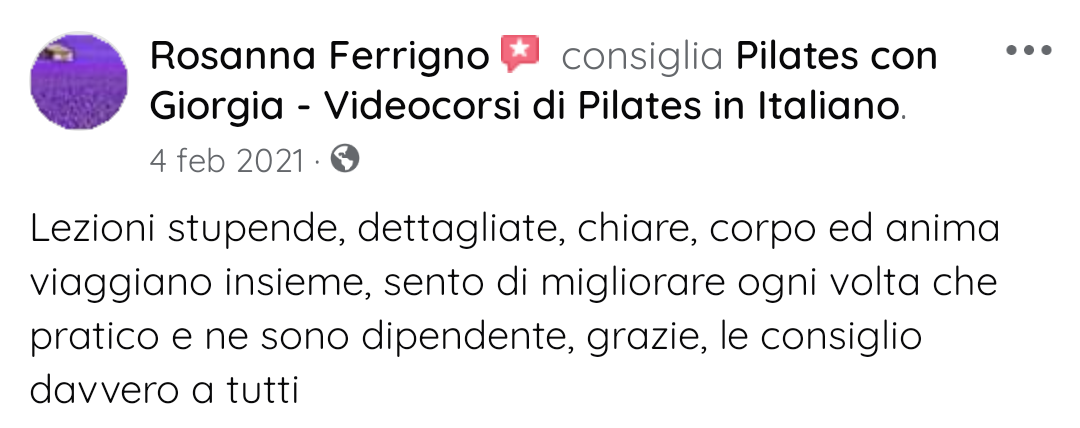 Testimonianza Facebook  Pilates con Giorgia 01