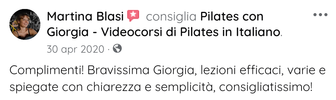 Testimonianza Facebook  Pilates con Giorgia 01