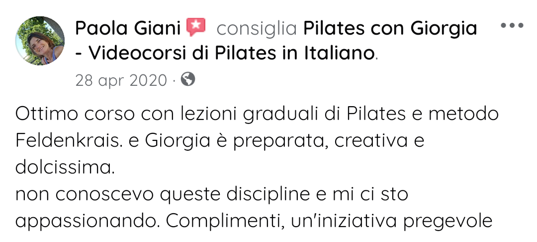 Testimonianza Facebook  Pilates con Giorgia 01