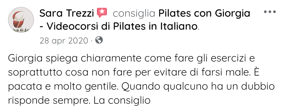 Testimonianza Facebook  Pilates con Giorgia 01