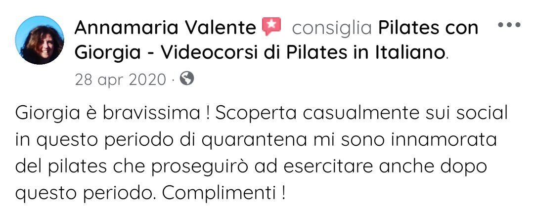 Testimonianza Facebook  Pilates con Giorgia 01