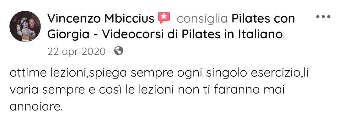 Testimonianza Facebook  Pilates con Giorgia 01