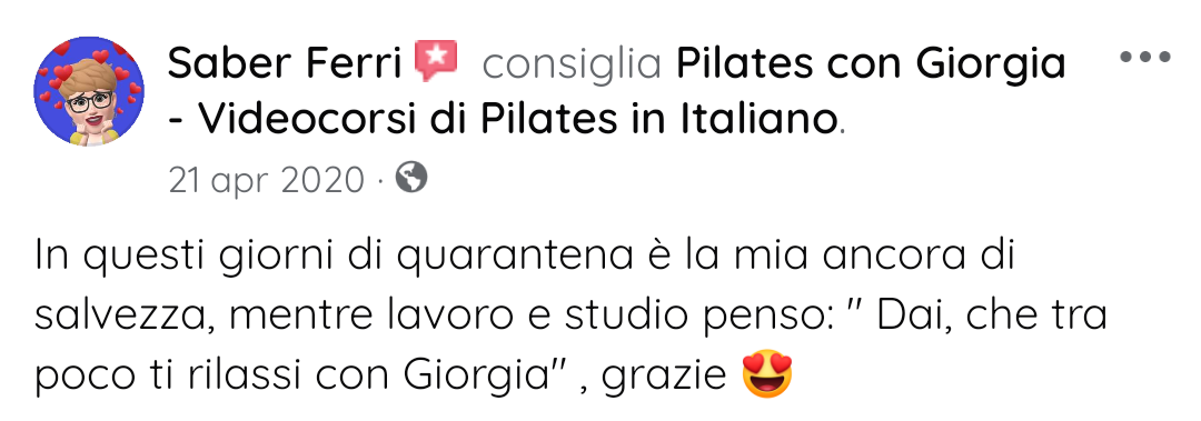 Testimonianza Facebook  Pilates con Giorgia 01