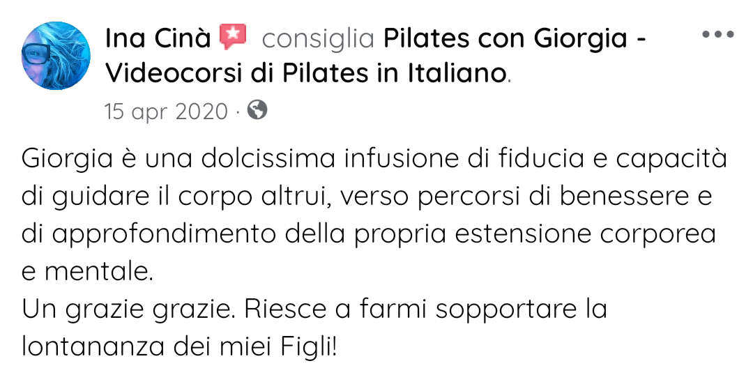 Testimonianza Facebook  Pilates con Giorgia 01