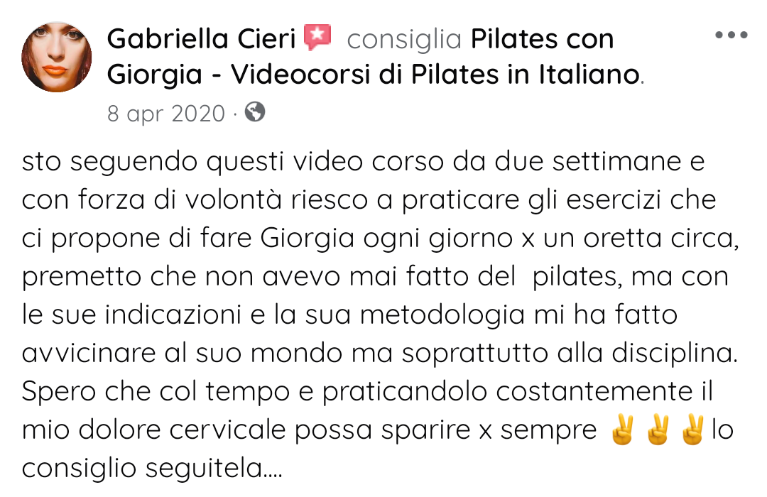 Testimonianza Facebook  Pilates con Giorgia 01