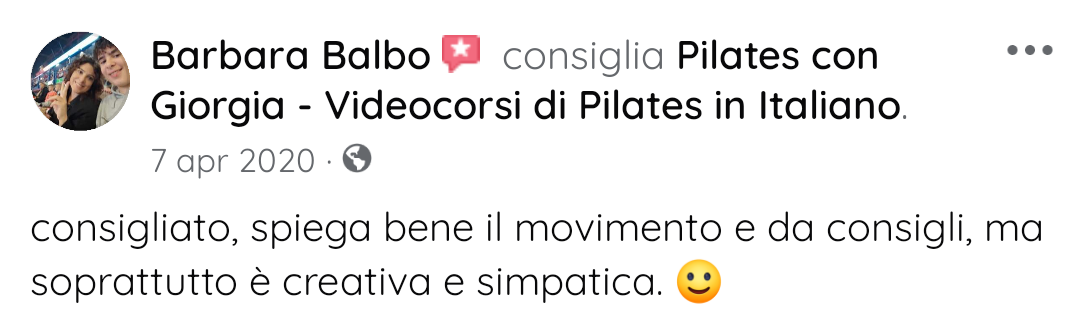 Testimonianza Facebook  Pilates con Giorgia 01