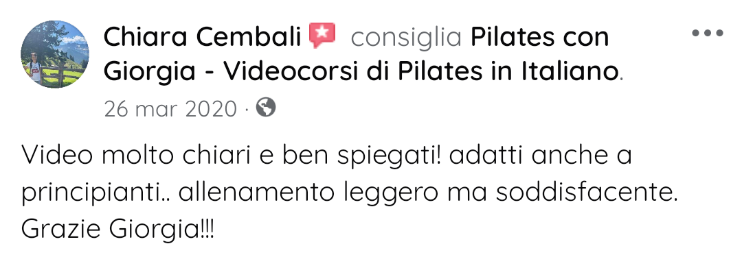 Testimonianza Facebook  Pilates con Giorgia 01