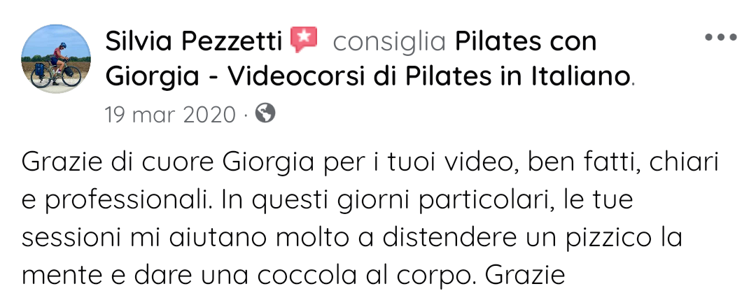 Testimonianza Facebook  Pilates con Giorgia 01