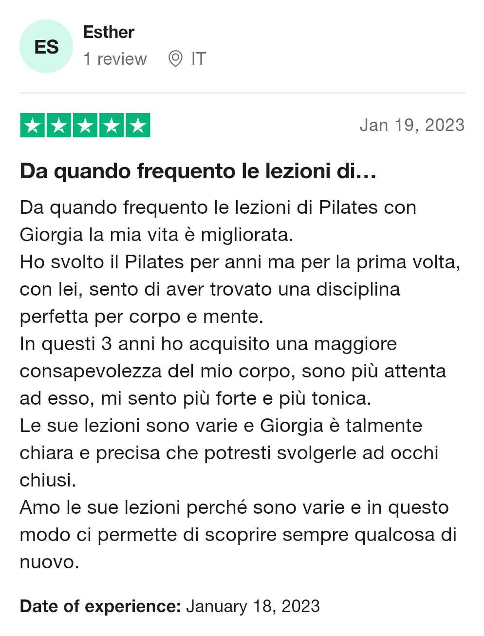 Trustpilot Testimonianza Pilates con Giorgia 07