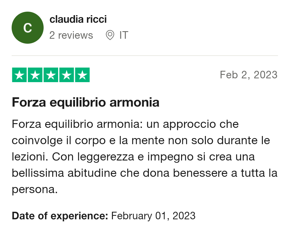 Trustpilot Testimonianza Pilates con Giorgia 07