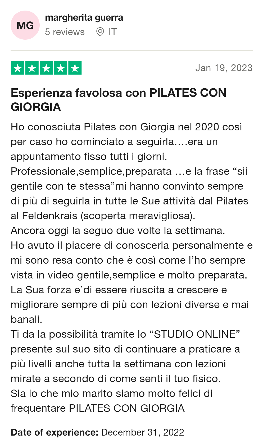 Trustpilot Testimonianza Pilates con Giorgia 07