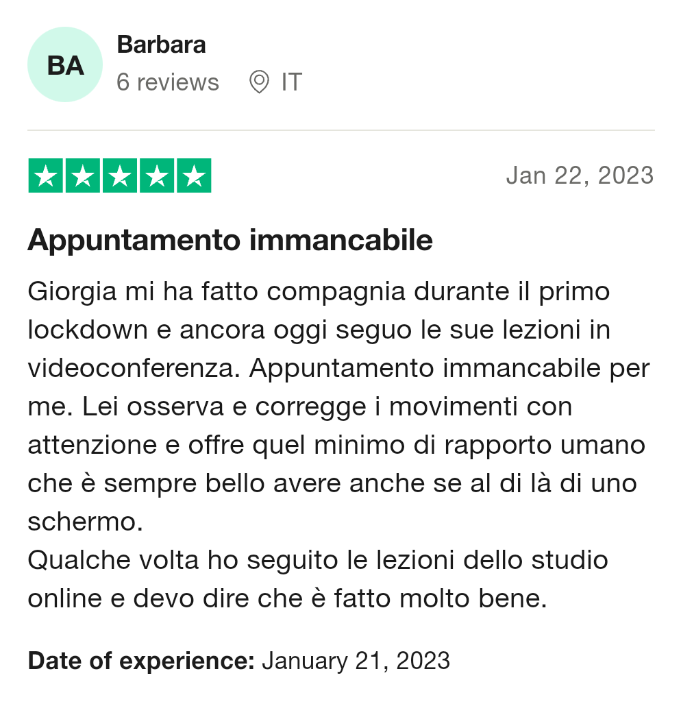 Trustpilot Testimonianza Pilates con Giorgia 07