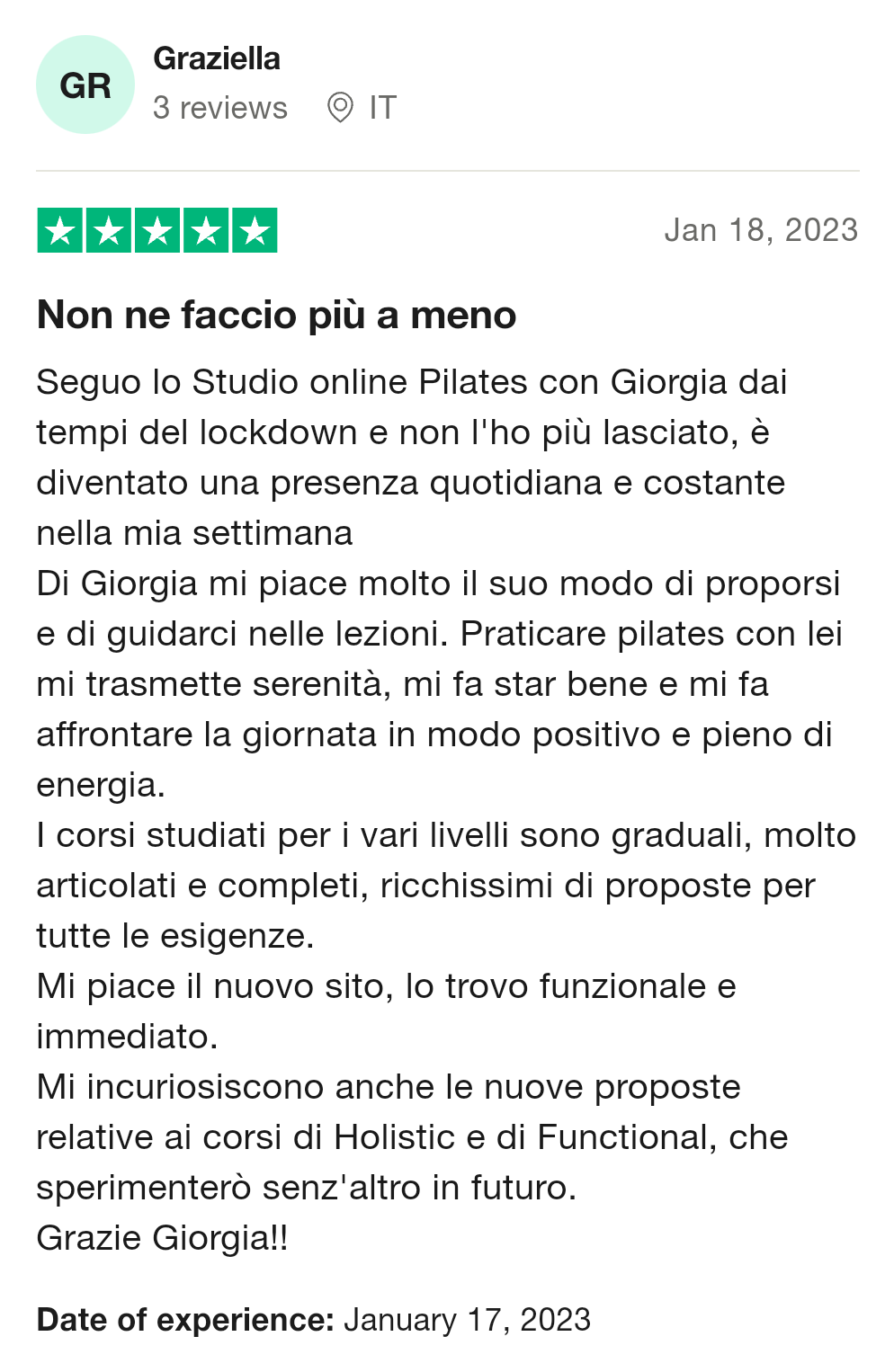 Trustpilot Testimonianza Pilates con Giorgia 07