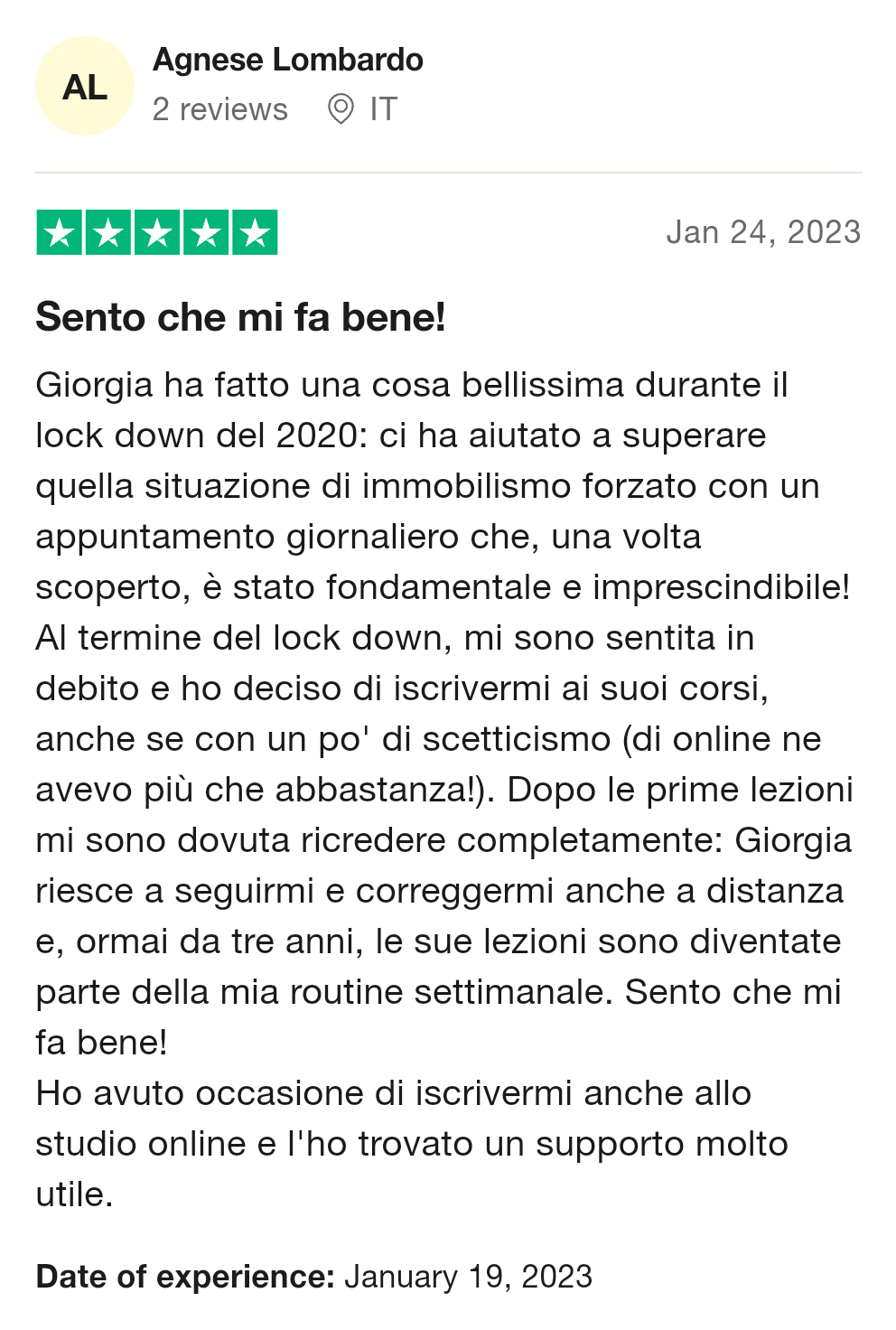 Trustpilot Testimonianza Pilates con Giorgia 07