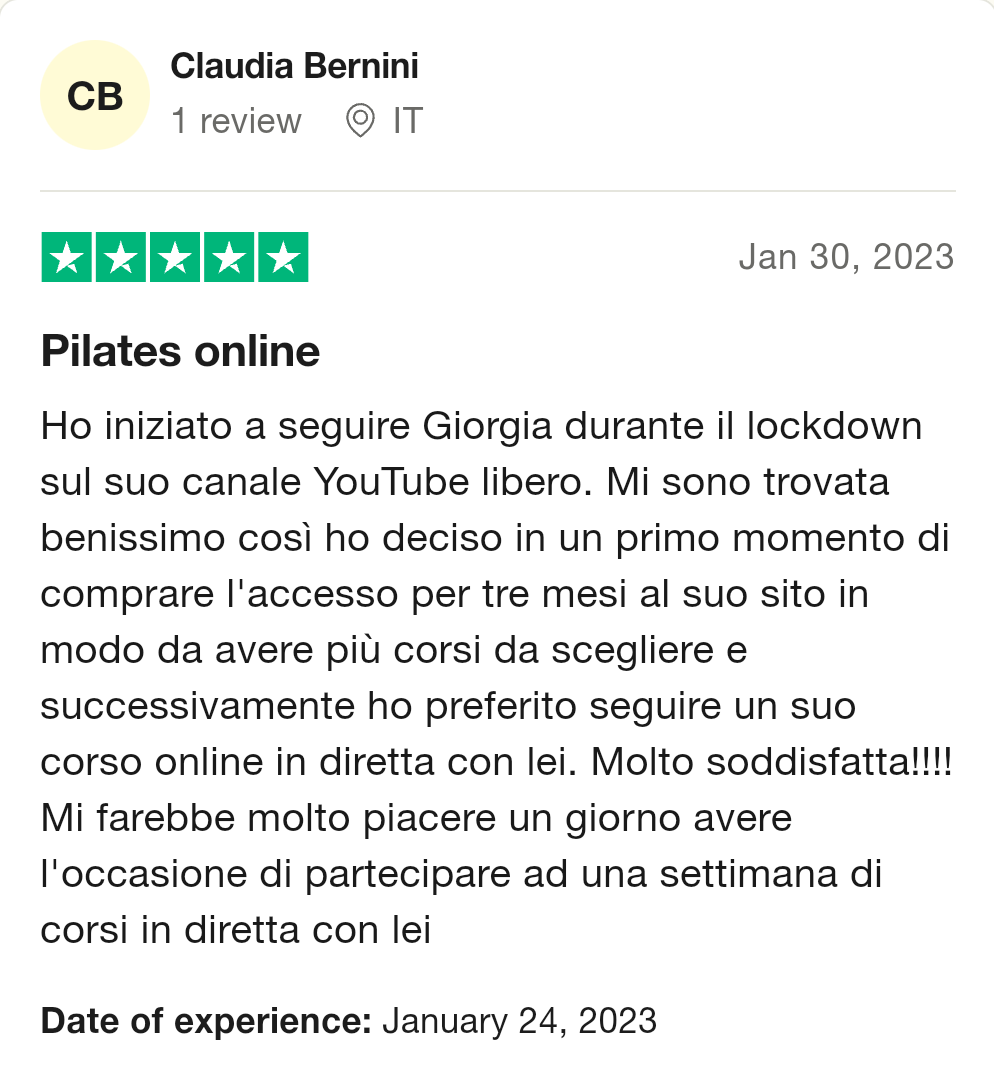 Trustpilot Testimonianza Pilates con Giorgia 07
