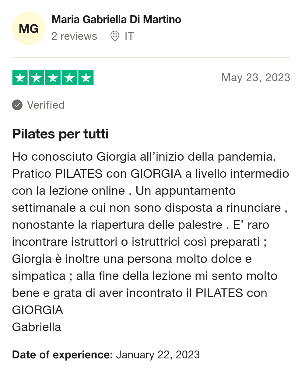 Trustpilot Testimonianza Pilates con Giorgia 07